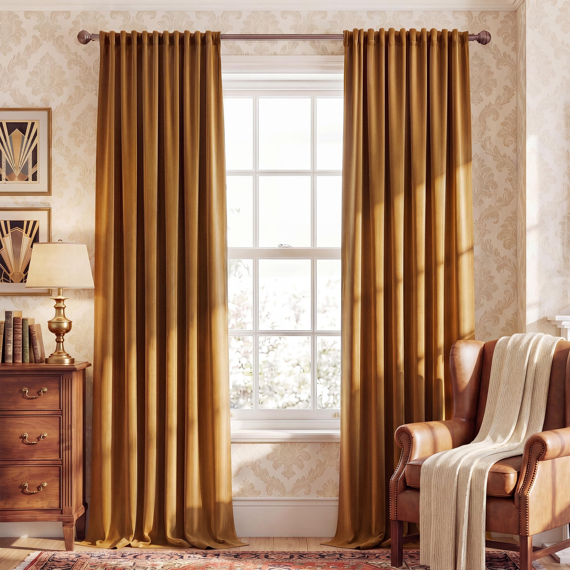 Photo 1 of NICETOWN Gold Brown Velvet Curtains 84 inch Length 2 Panels, Rod Pocket & Back Tab Room Darkneing Soft Luxury Heavyweight Window Treatments Winter Curtains for Living Room/Bedroom, W52 x L84
