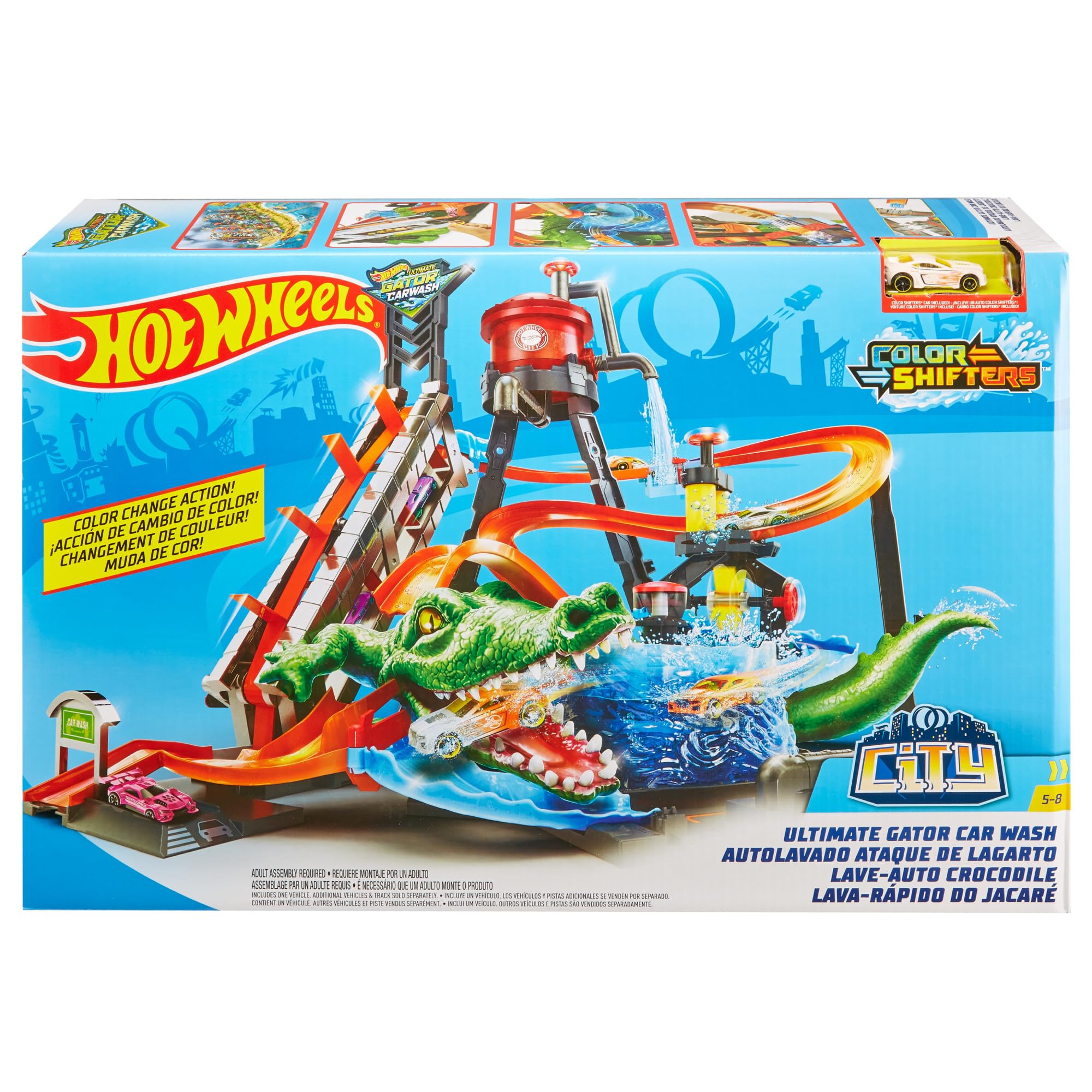 Hot Wheels City Station de Lavage Ultime, Coffret de Jeu avec Pistes pour Changer la Couleur des Voitures Color Shifters, Jouet pour Enfant, FTB67