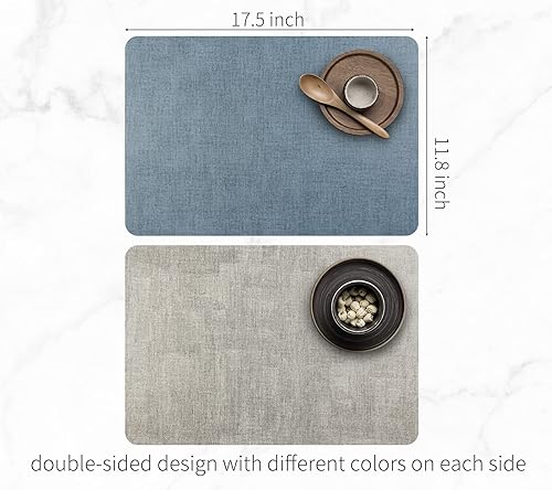 Miniatura 3 de RENMTURE Mantel individual de cuero artificial, doble cara con doble color, textura de tela de imitación, a prueba de aceite, resistente a las