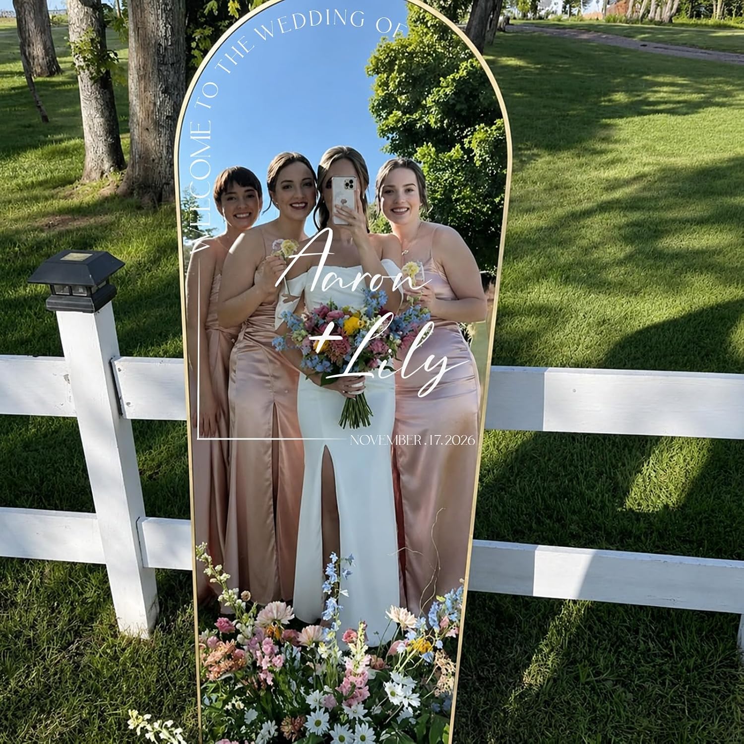 9 Sheet Personalized DIY Wedding Mirror Welcome Sign Decal UV Sticker with Bride and Groom Names Elegant Lettering for Wedding Marriage Bridal Shower Reception Wall Decor Event Signage