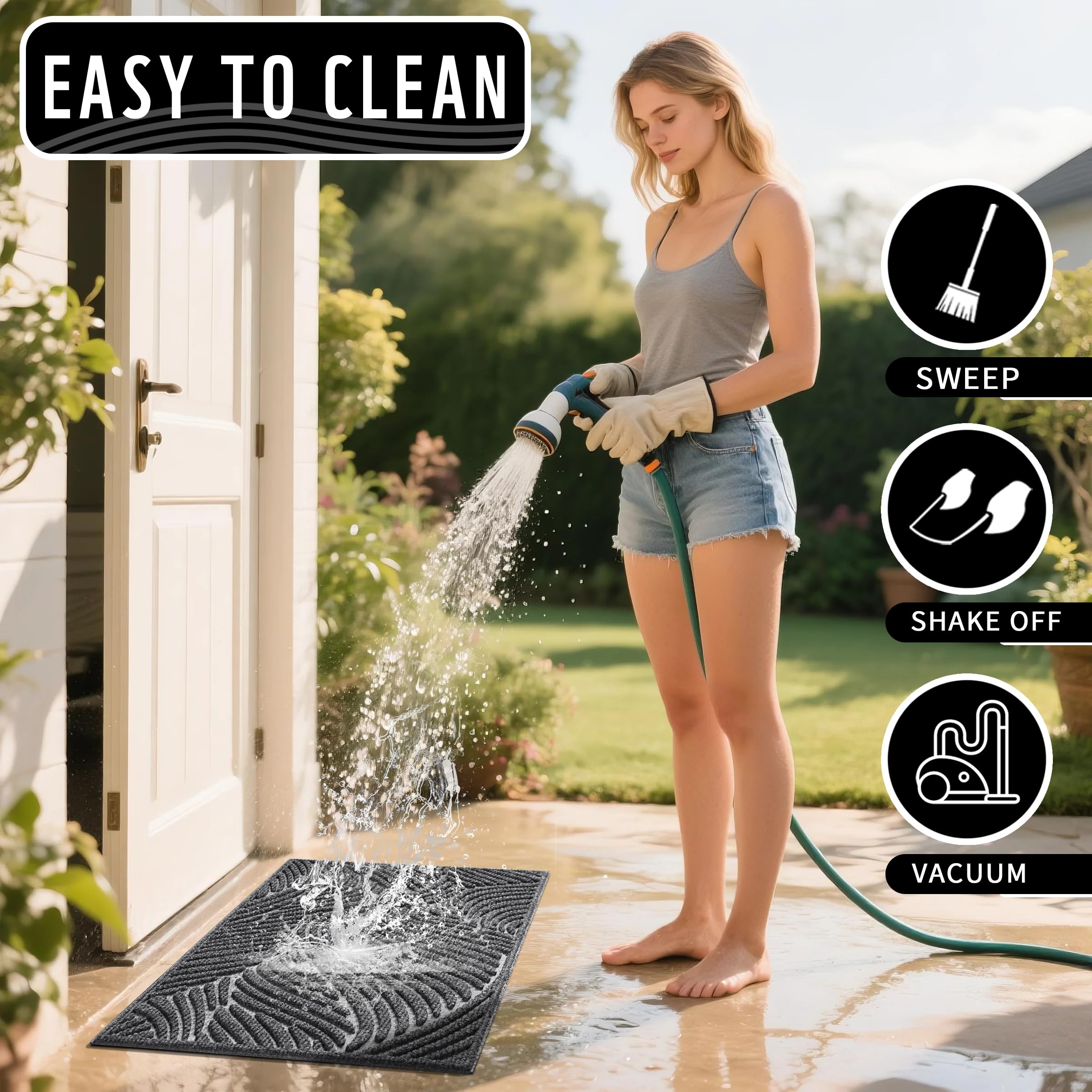 Yimobra Doormat Outdoor Entrance, Simple Stripes All-Weather Waterproof & Non-Slip Mat for Front Door, Heavy Duty Welcome Mat for Indoor, Garage, Patio-29.5x17, Dark Grey