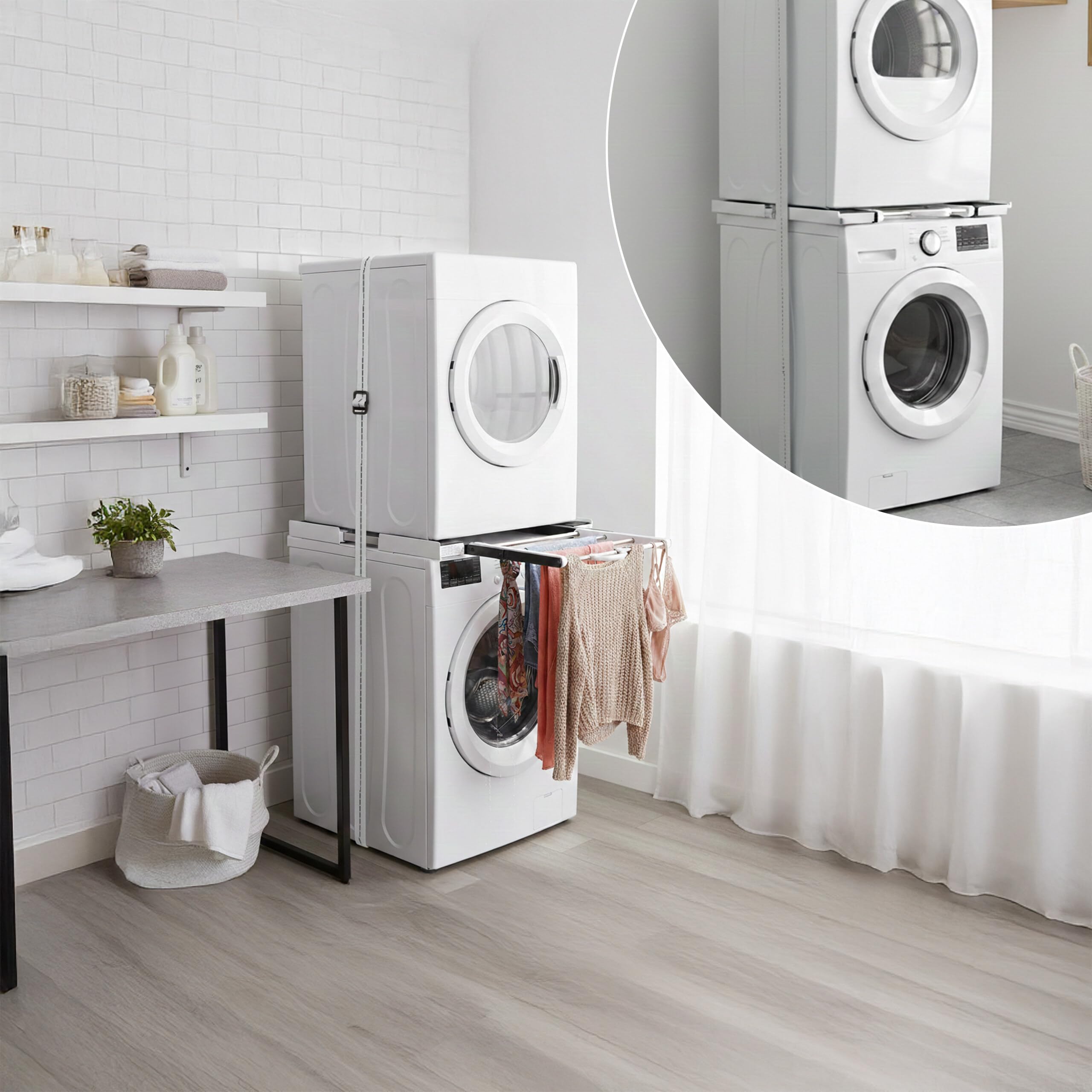 Relaxdays kit telaio impilaggio asciugatrice su lavatrice con cinghia, regolabile 45-72 cm, universale, bianco