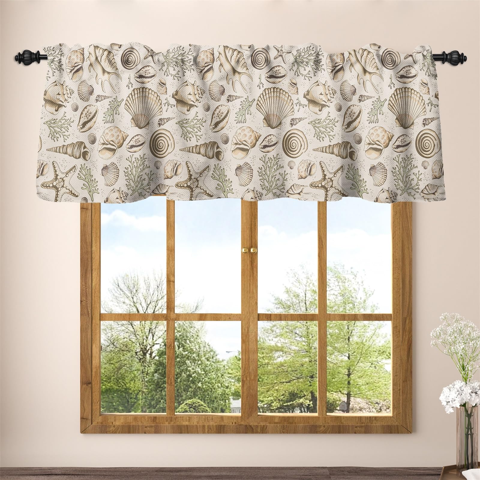 Cantonnière de plage vintage motif étoile de mer pour traitement de fenêtre de chambre