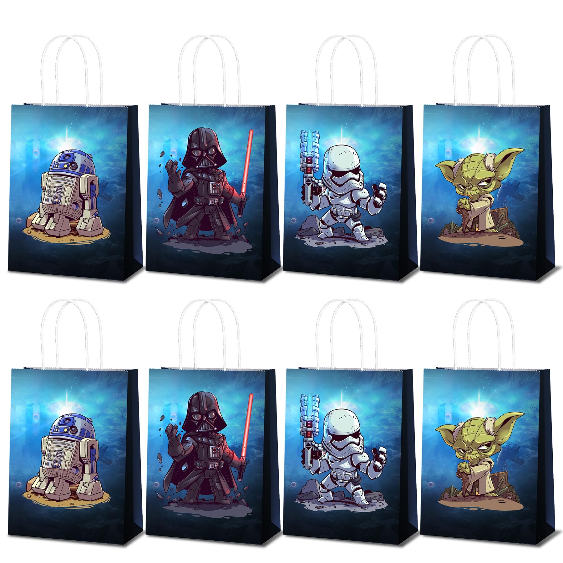 BILITOK The Inspired Party Favor Bags - 16 Pack Galactic Adventure Gift Bags for Birthday Decorations & Supplies (Black)