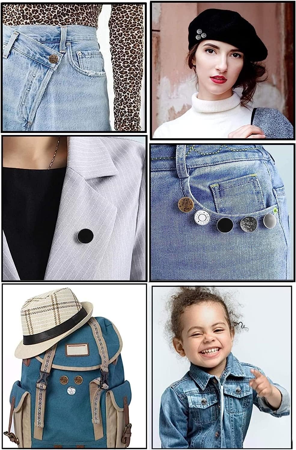 CARTXOMY 5pcs Detachable Button for Jeans 5 Styles No Sew Metal Buttons for Denims Waist Extender Button Removable Reusable Instant Button Without Sewing for Trousers Pants Bags Skirt (Style A) 3
