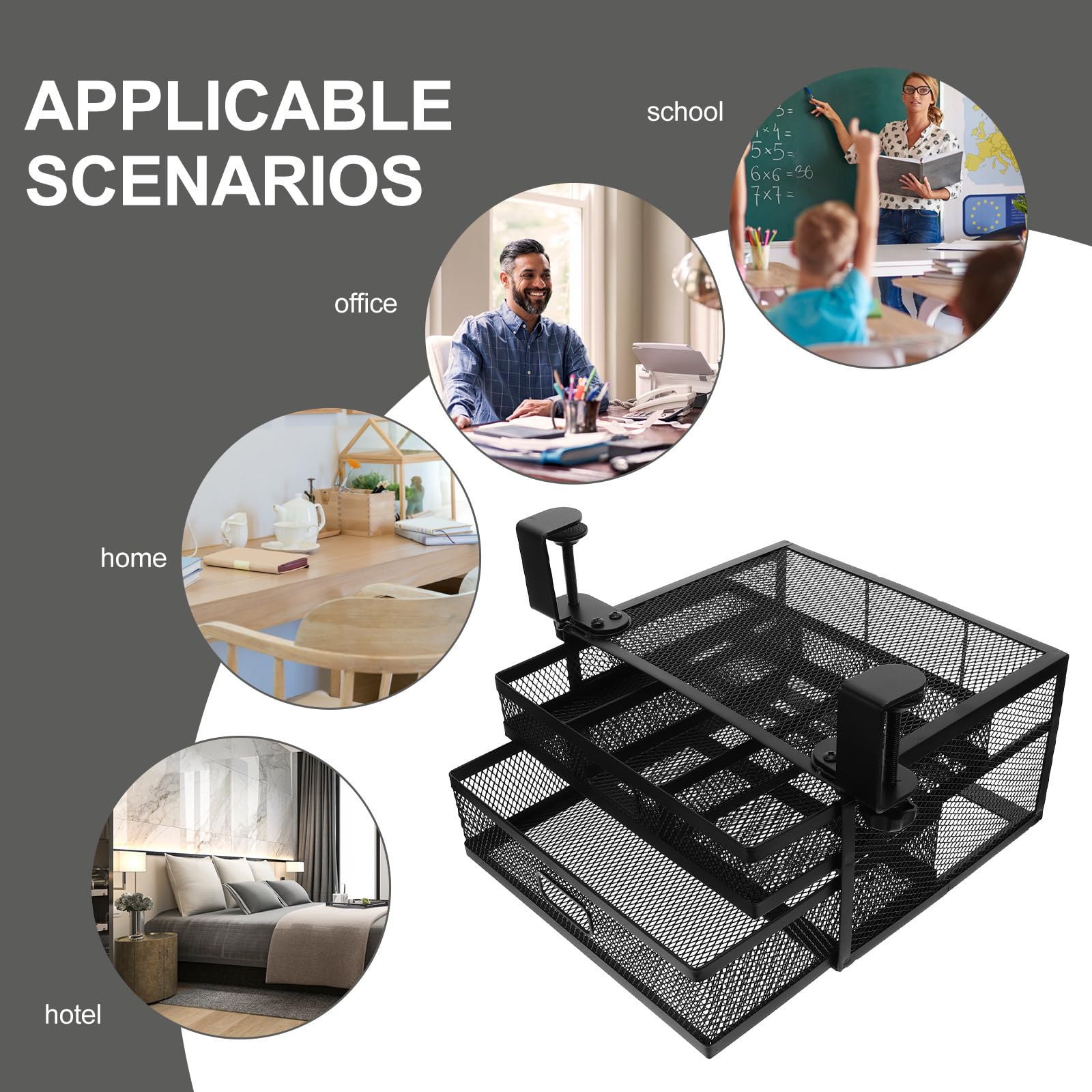 DOITOOL Untertisch Klemm Organizer Schubladen aus Eisen 2 lagig Schwarz Ausziehbare Ablage für Workspace und Schrank Belastbar und Platzsparend