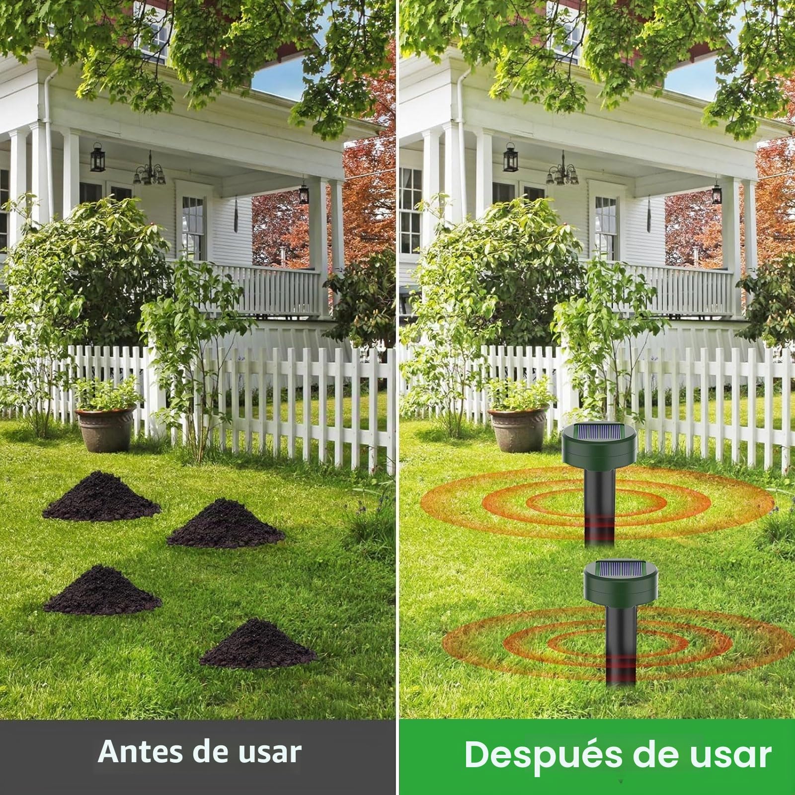 Ahuyentador de Ratas 8 Piezas, Repelente Ratas Ultrasonido Exterior, Ahuyentador de Topos y Ratones Solar, IP65 Impermeable, Anti Topos,Serpientes, Ratones