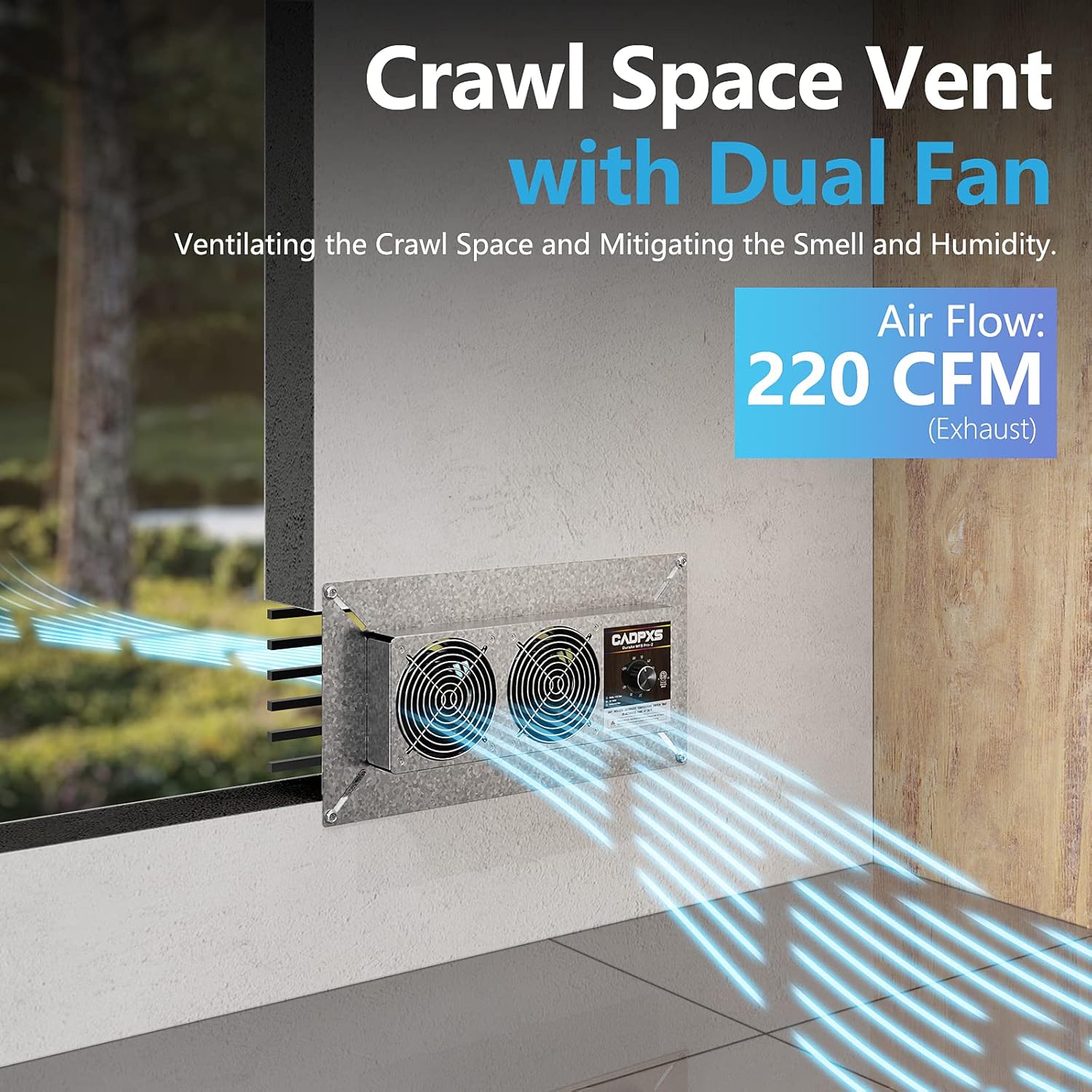 Exсluѕіvе CADPXS DuraAir MFB Pro Crawlspace Ventilator Fan, Dual Fans Ventilator with dehumidistat Freeze Protection Thermostat,for Ventilated Crawl Spaces, 220 CFM (Air Out)