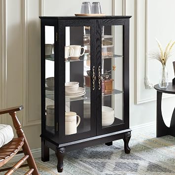 Small Glass Display Cabinets,Glass Curio Cabinet Display Case with Lights,China Cabinets with DoorsBlack