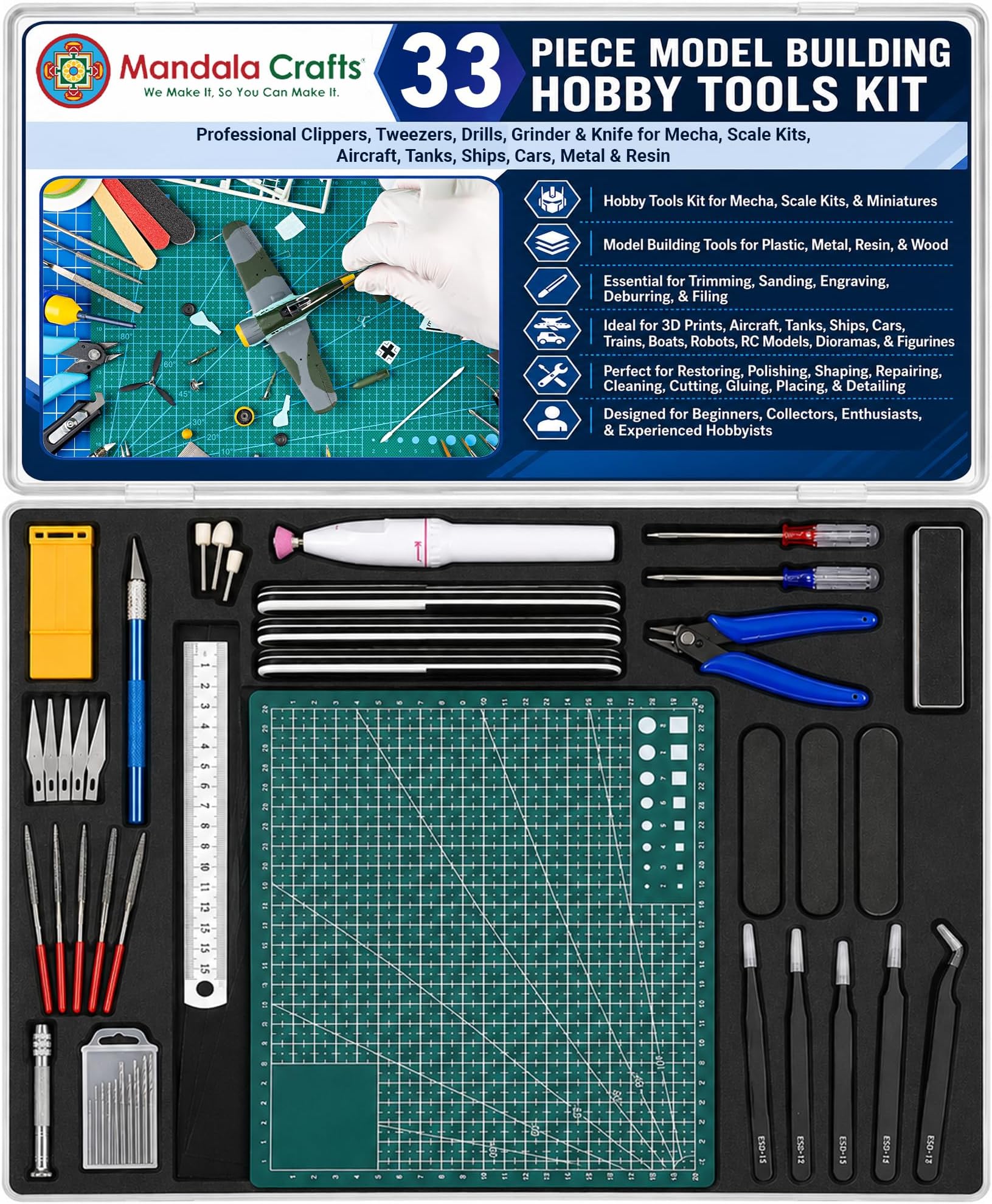 33 Model Building Hobby Tools Kit for 3D Plastic Miniatures