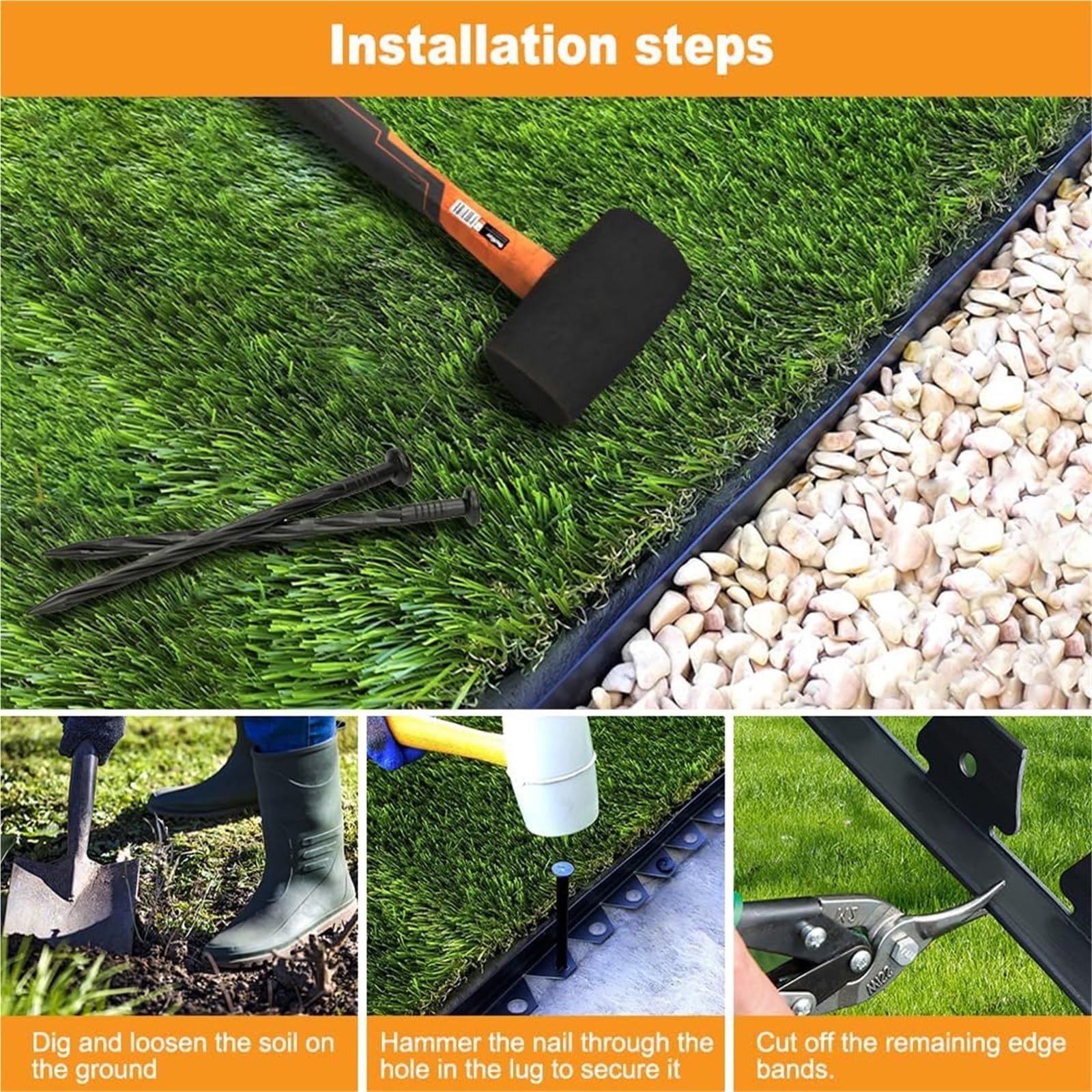 Bordura de Jardín de Plástico Landscape Edging Kit Includes of Lawn and 30 Spikes for Landscaping Flower Gardens and Lawns(Black-10M)