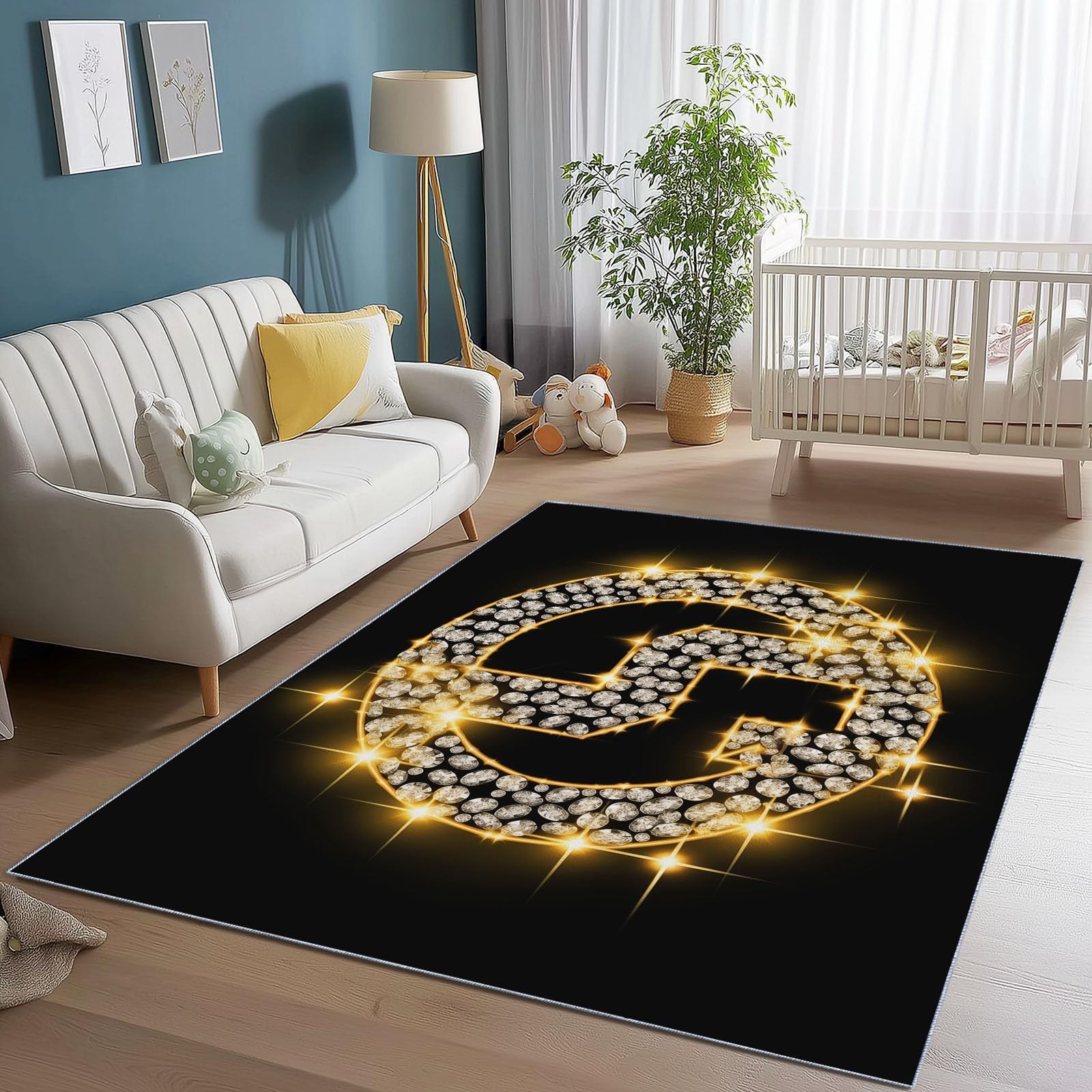 Tapis rectangulaire intérieur pile courte douce 60x110 cm jaune noir