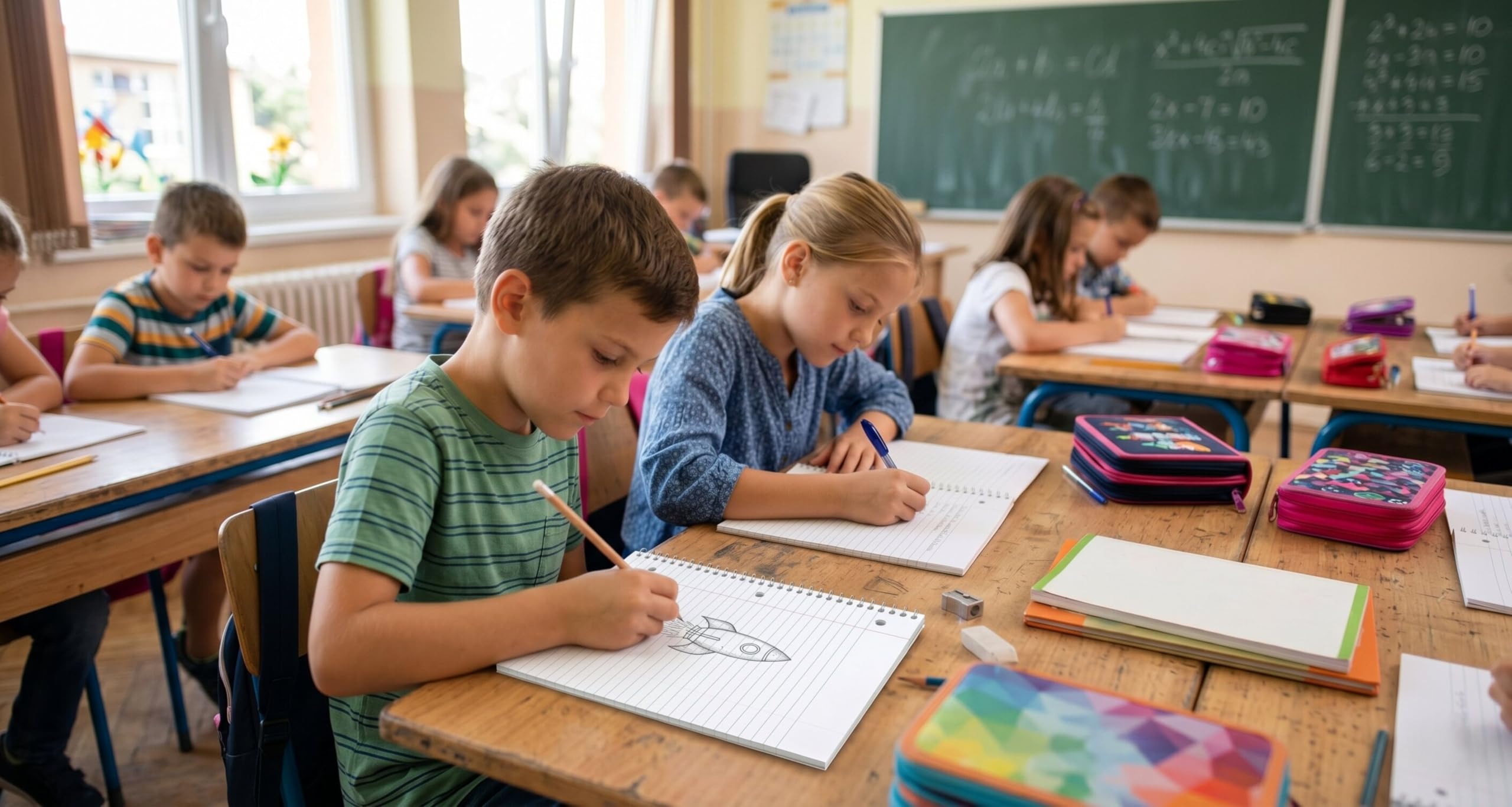 Kit de fournitures scolaires de 60 pièces pour enfants (K-12) comprenant des cahiers, des dossiers, un tableau blanc, et plus encore