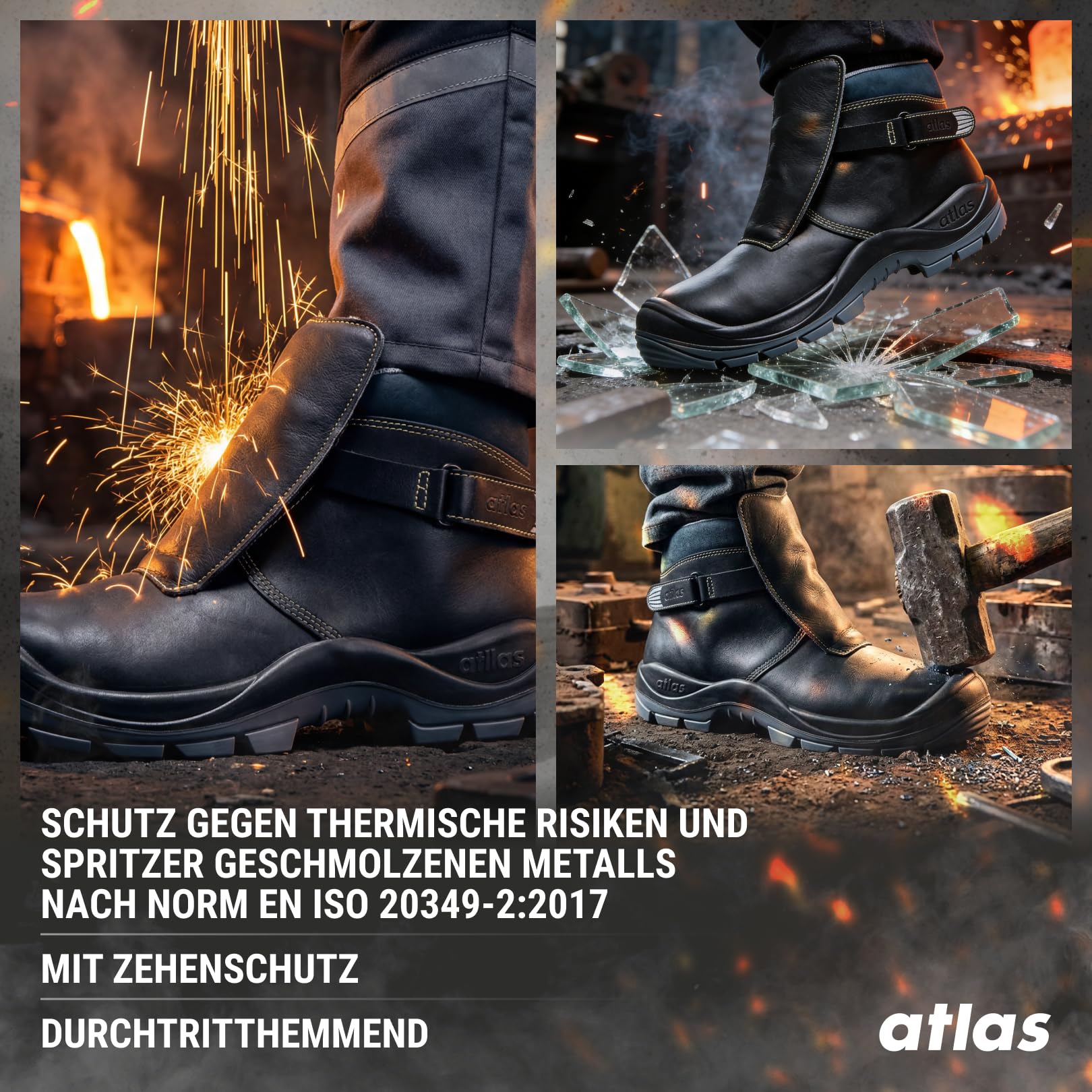 Atlas Duo Soft 765 Sicherheitschuhe Arbeitsschuhe für Herren und Damen S3 hitzebeständig, Nitrilsohle, Stahlkappe, Überkappe