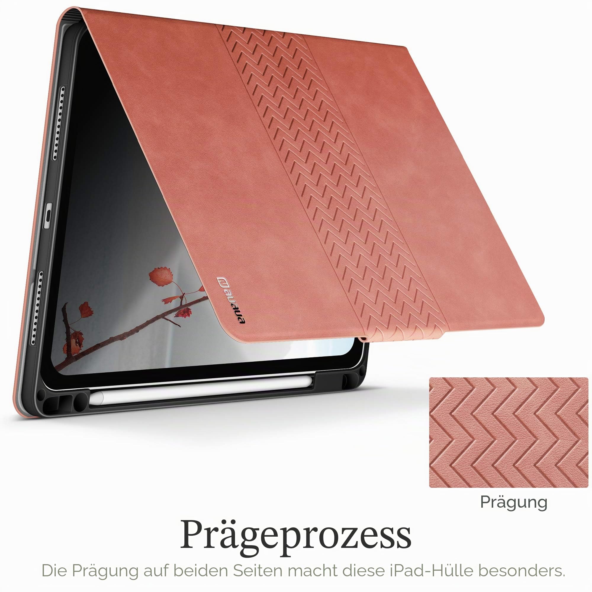 AUAUA Hülle für iPad Air 11 Zoll M4/M3/M2 (2026/2025/2024), iPad Air 5./4. Generation (2022/2020) 10.9 Zoll, mit Stifthalter, Auto Schlaf/Aufwach, PU Leder (Rosa)