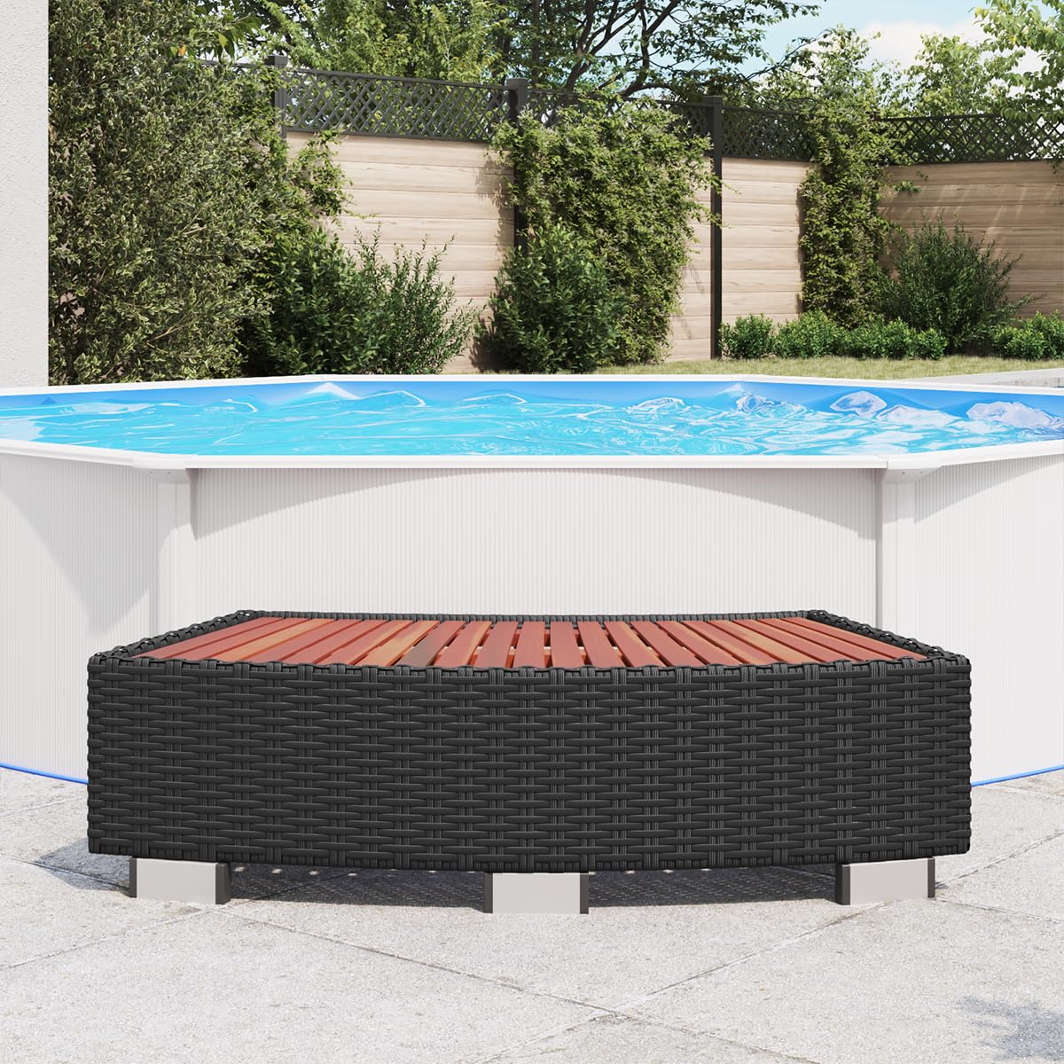 vidaXL Marche pour Spa de Jardin Noir Résine Tressée Cuve Thermale Extérieur