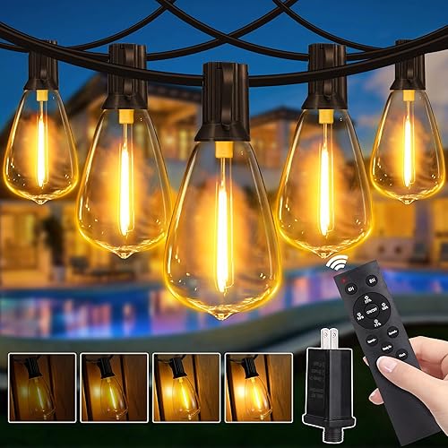 Guhope Outdoor String Lights Dimmable with Remote, 100 FT Outdoor