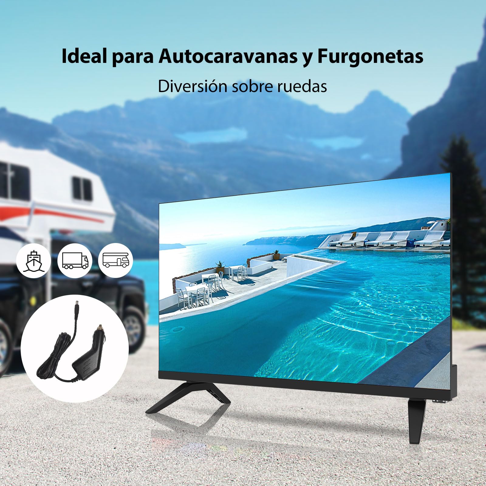 Antteq AE24H5C Televisor LED 24 Pulgadas (60 cm) HD con12V, Triple Sintonizador DVB-C/T2/S2, Modo Hotel, Audio Dolby, Conexiones SCART & Ci+ – Ideal para Autocaravana, Hotel