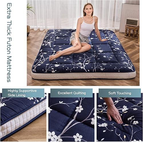 Miniatura 179 de MAXYOYO Colchón tipo futón con estampado floral, acolchado japonés, extra grueso, plegable, transpirable, tumbona para el suelo, cama de invitados
