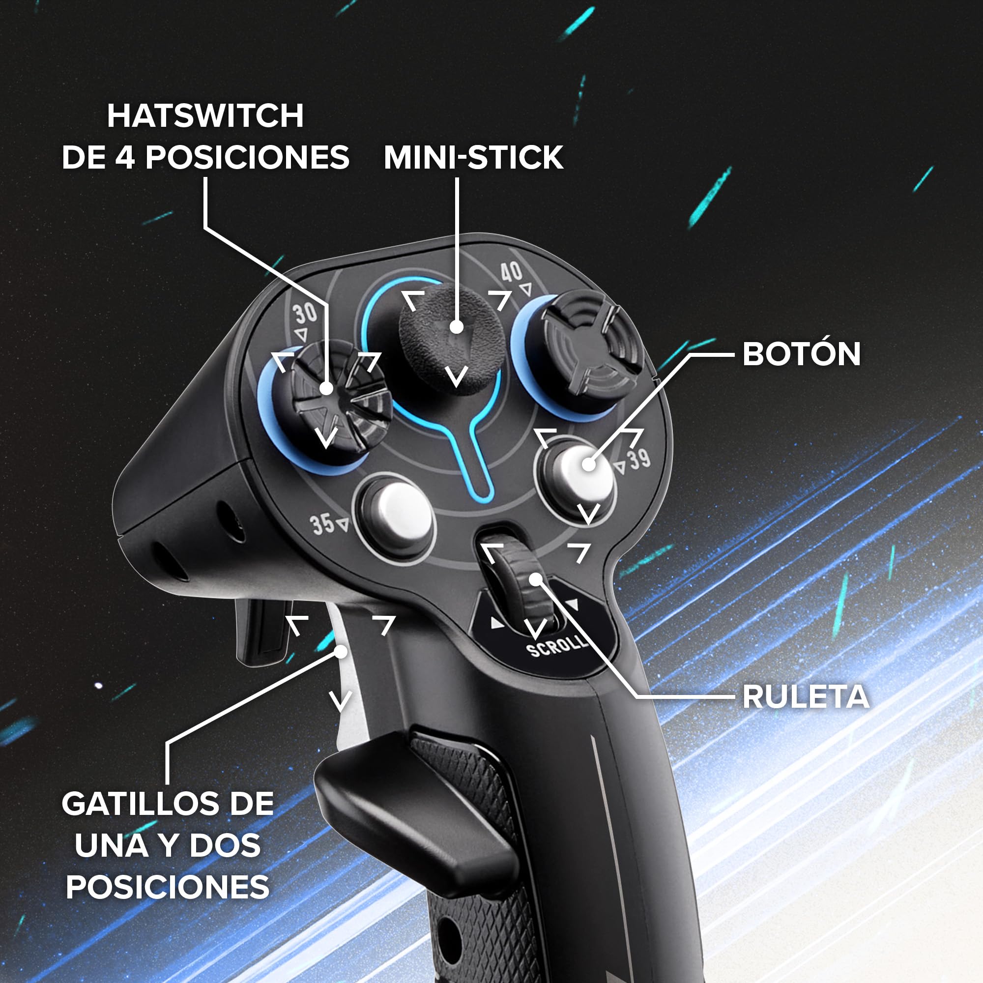 Thrustmaster Sol-R 3 AVA Add-On Grip - Empuñadura de Vuelo Espacial para PC (Compatible con Base AVA y Warthog, Diseño Ergonómico Pro, 19 Botones de Acción) Negro