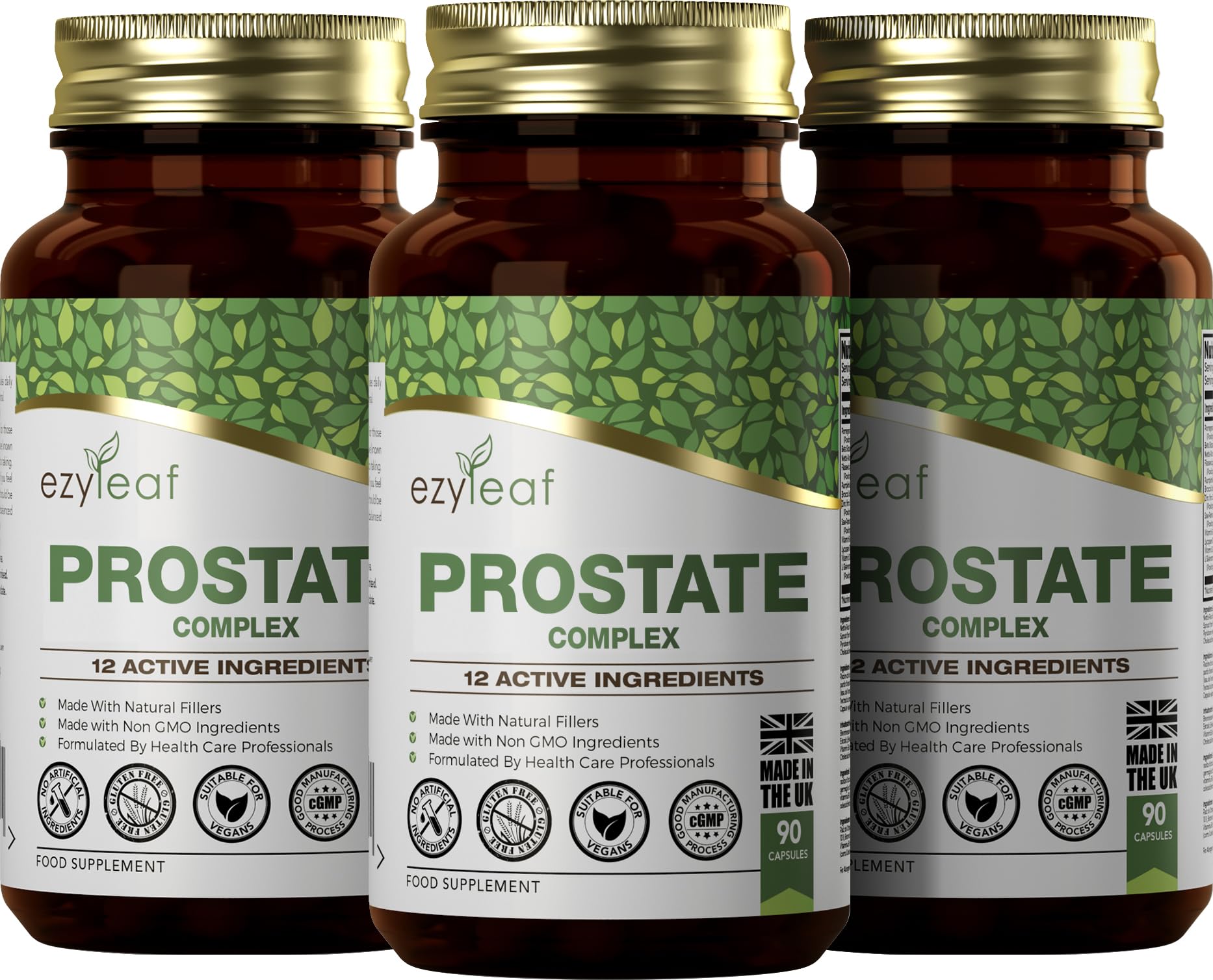 Ezyleaf Prostata Formula | Integratori Prostata Alta Potenza per Uomini | 90 Capsule di Ortica con Beta Sitosterolo, Zinco, Semi di Zucca, Boswellia Serrata e Altro | Prodotto nel Regno Unito