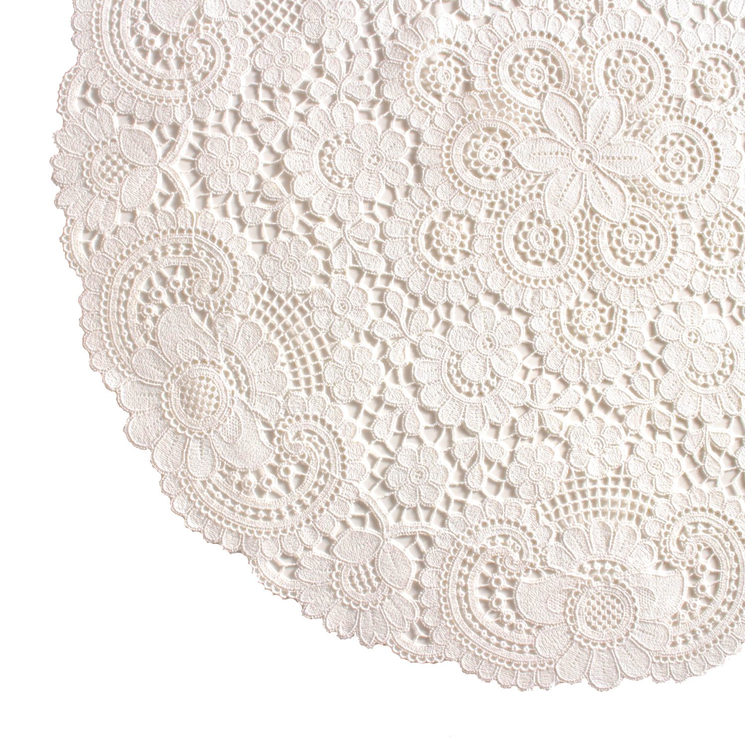 Plauener Spitze Tischdecke aus Guipure-Spitze No. 10276_e_60 Tischdecke Tosca, 60 cm rund, Farbe Champagner - in Handstickerei komplettiert