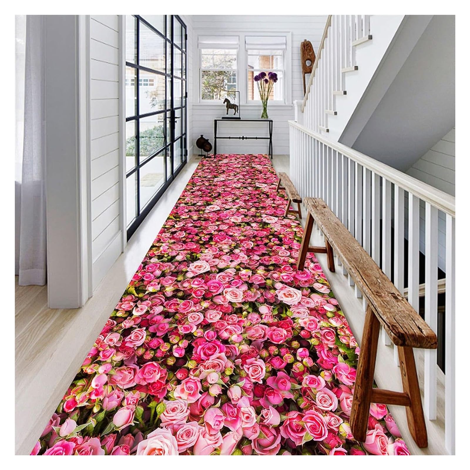 Tapis de couloir extra long KEuLen 120x600 cm motif rose 3D