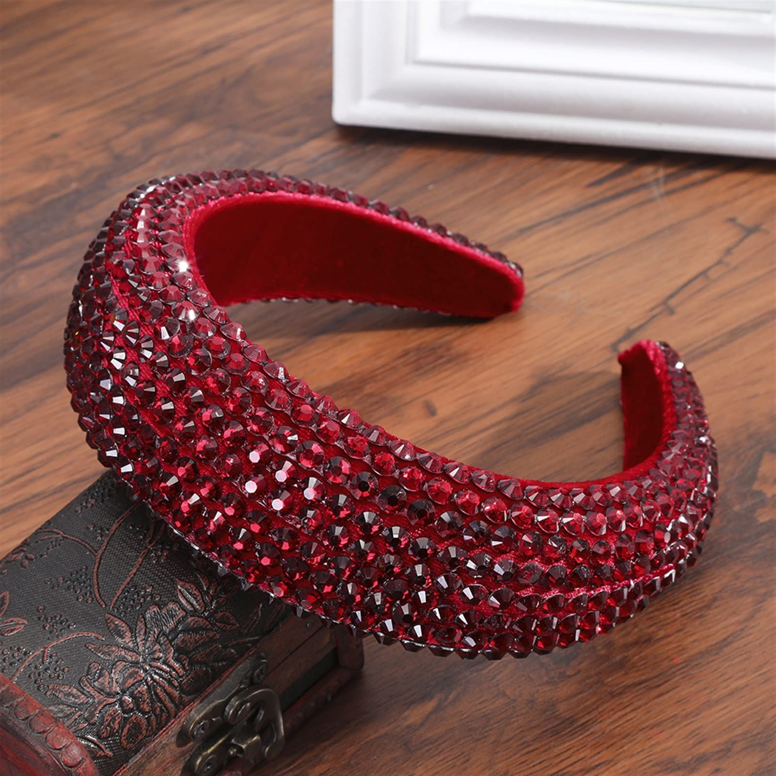 Mxxipp 2 Diademas De Diamantes De Imitación Brillantes Con Diamantes De Imitación, Bandas Anchas Acolchadas Para El Cabello, Accesorios Para El Cabello, Negro + Plateado