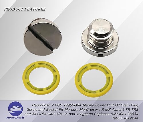 Miniatura 2 de 2 unidades 79953Q04 Marine Lower Unit - Tornillo y junta para drenaje de aceite Mercury MerCruiser I R MR Alpha 1 TR TRS y todos los OB con 38-16 no