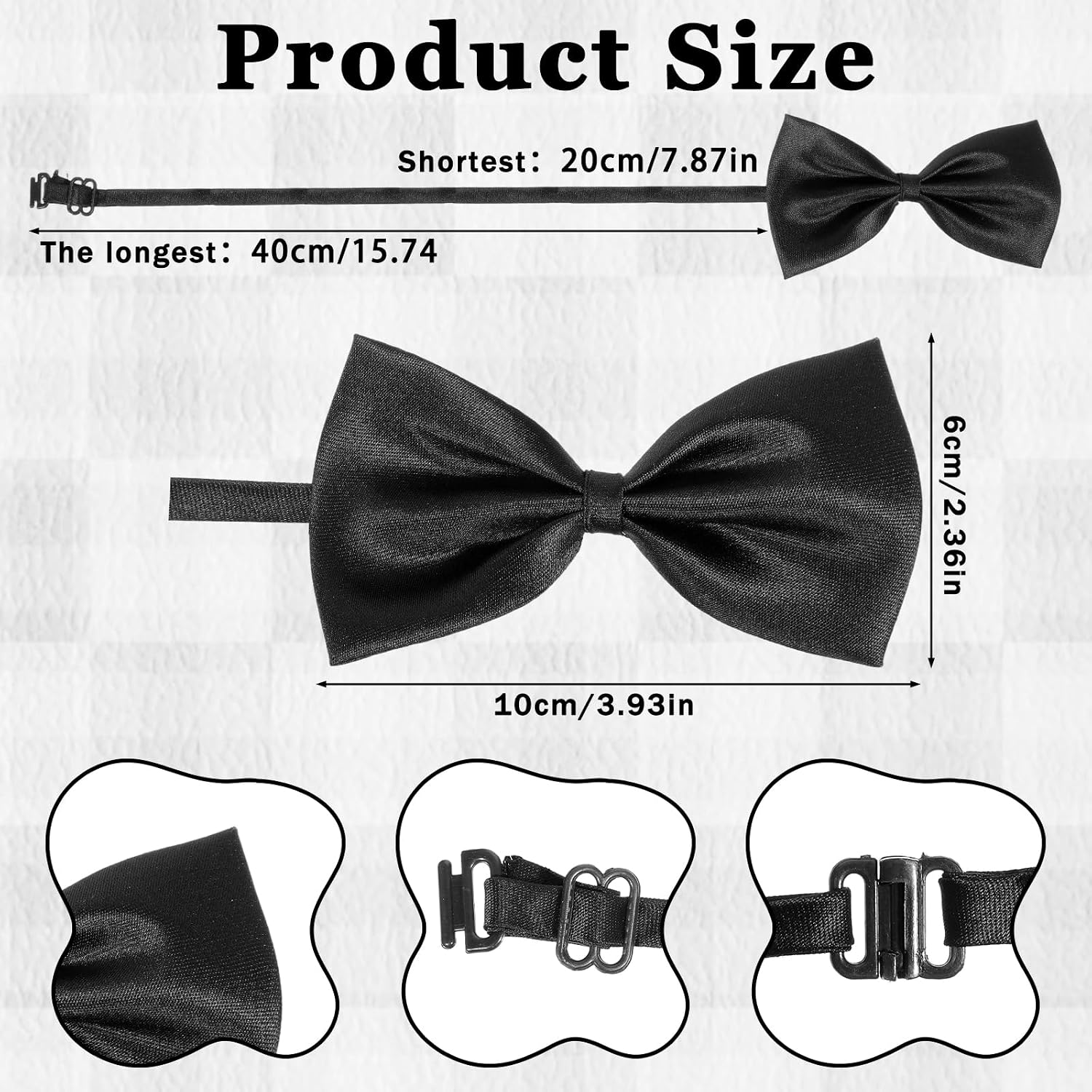 8 Pcs Black Bow Tie, Pre-tied Adjustable 8-15 Inch Formal Bowtie Set for Men & Boys, Wedding, Prom, Tuxedo (Polyester, Elegant Black)