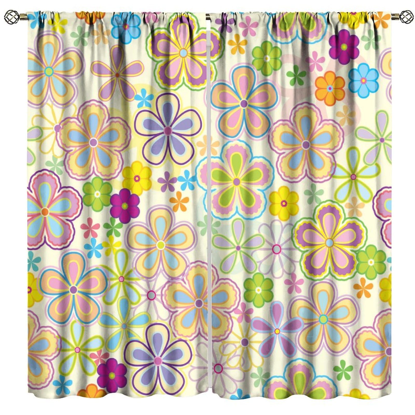 ABAKUHAUS Geométrico Cortinas, Estilo Retro De La Cuadrícula De Colores