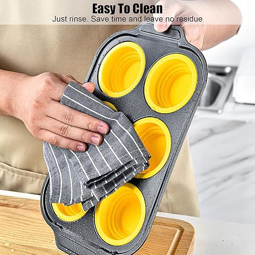 Miniatura 6 de Molde de silicona para magdalenas, 6 tazas para magdalenas con marco de metal, prensa antiadherente para sacar fácilmente para hornear magdalenas