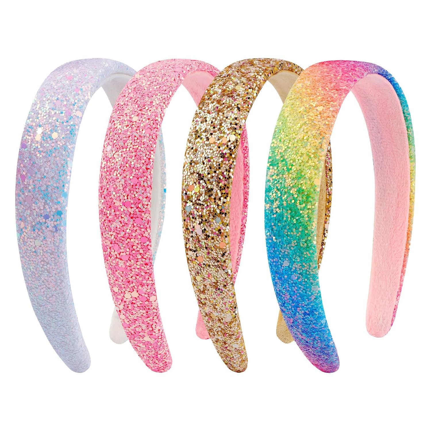 Pack of 4 Glitter Headbands, Girls Headbands, Wide Headbands, Women's Glitter, Sequin Headbands, Non-Slip Glitter Hair Band