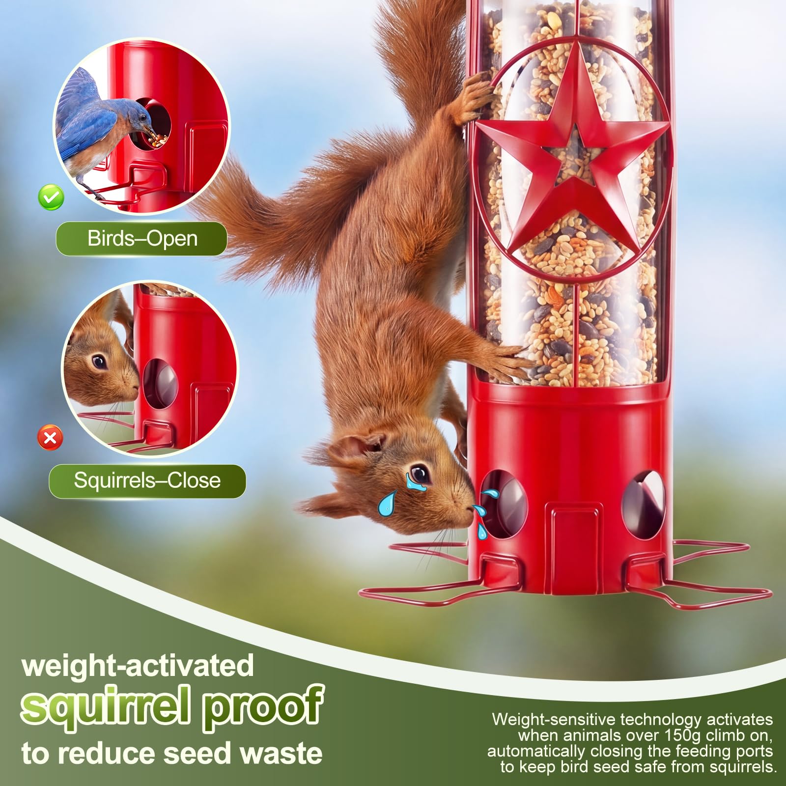Comederos de pájaros a prueba de ardillas para colgar al aire libre, comedero de metal a prueba de ardillas con protección contra la gravedad, 3 libras, gran capacidad, comederos para pájaros
