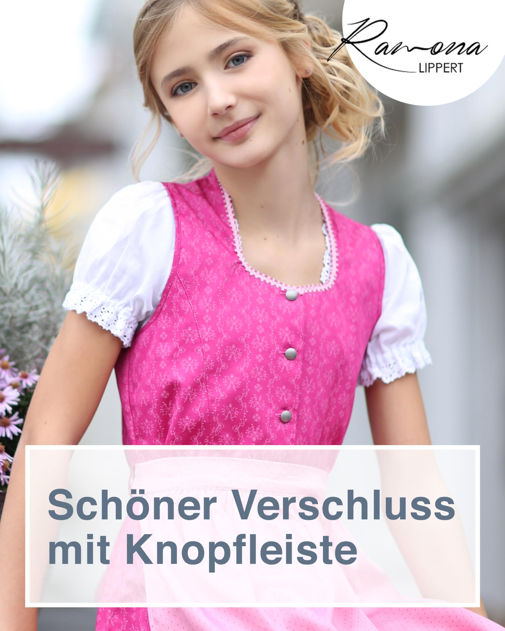 Ramona Lippert® Dziecięca dirndl Charlotta, różowa - 3-częściowa sukienka ludowa Dirndl dla dziewczynek
