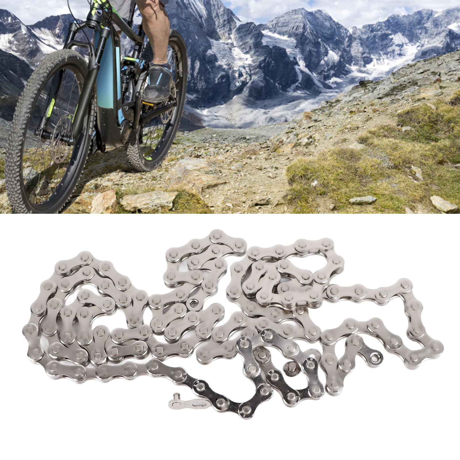 8 Speed Bike Chain Durable Steel Smooth Silent Accurate Shifting Mountain Bike Chain for 8 Speed Bicycles Silver 325g