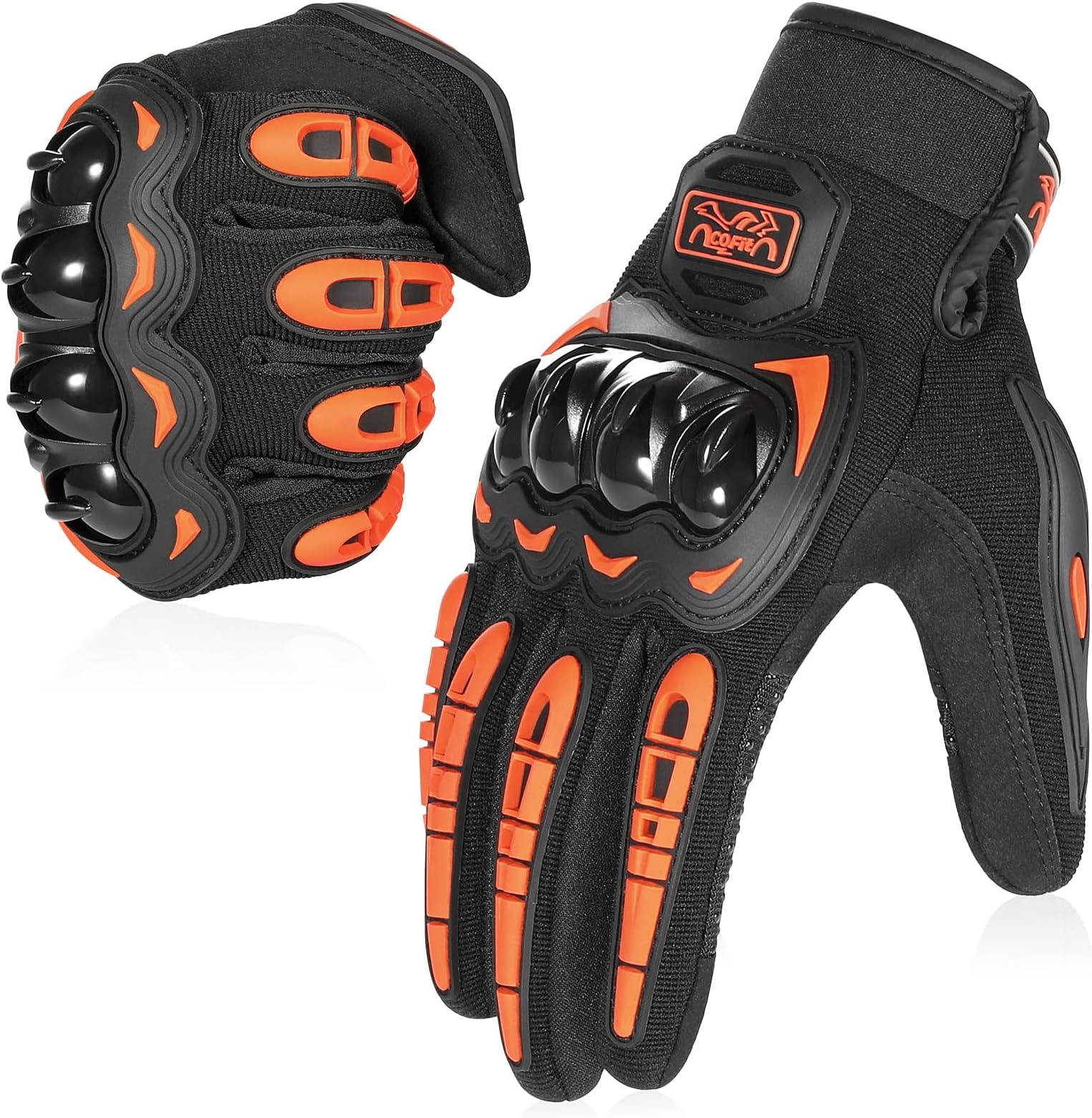 COFIT Motorcycle Gloves Breathable, Touchscreen Motorbike Gloves Anti-Slip with Good Grip Hard Knuckles Protection for Men Women Motocross, BMX ATV MTB Cycling, Road Racing - Orange XL