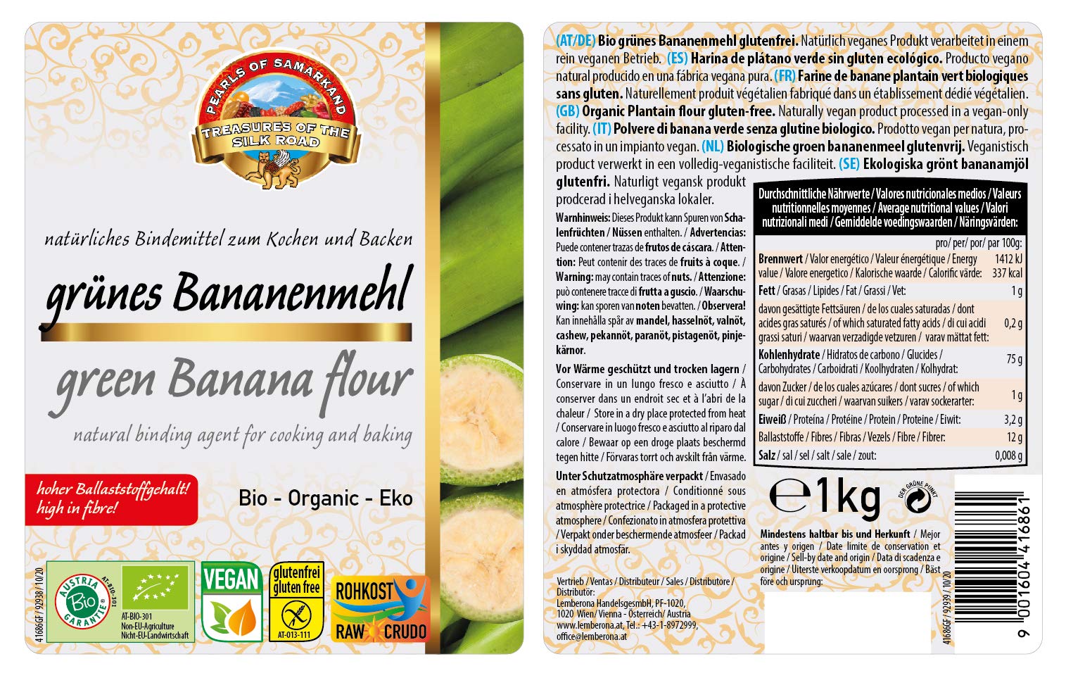 Harina de plátano verde ecológico 1 kg biológico, polvo de plátanos verdes de Platanos, contiene almidón resistente resistant starch, orgánico, Ideal para hornear, harina vegana 1000g