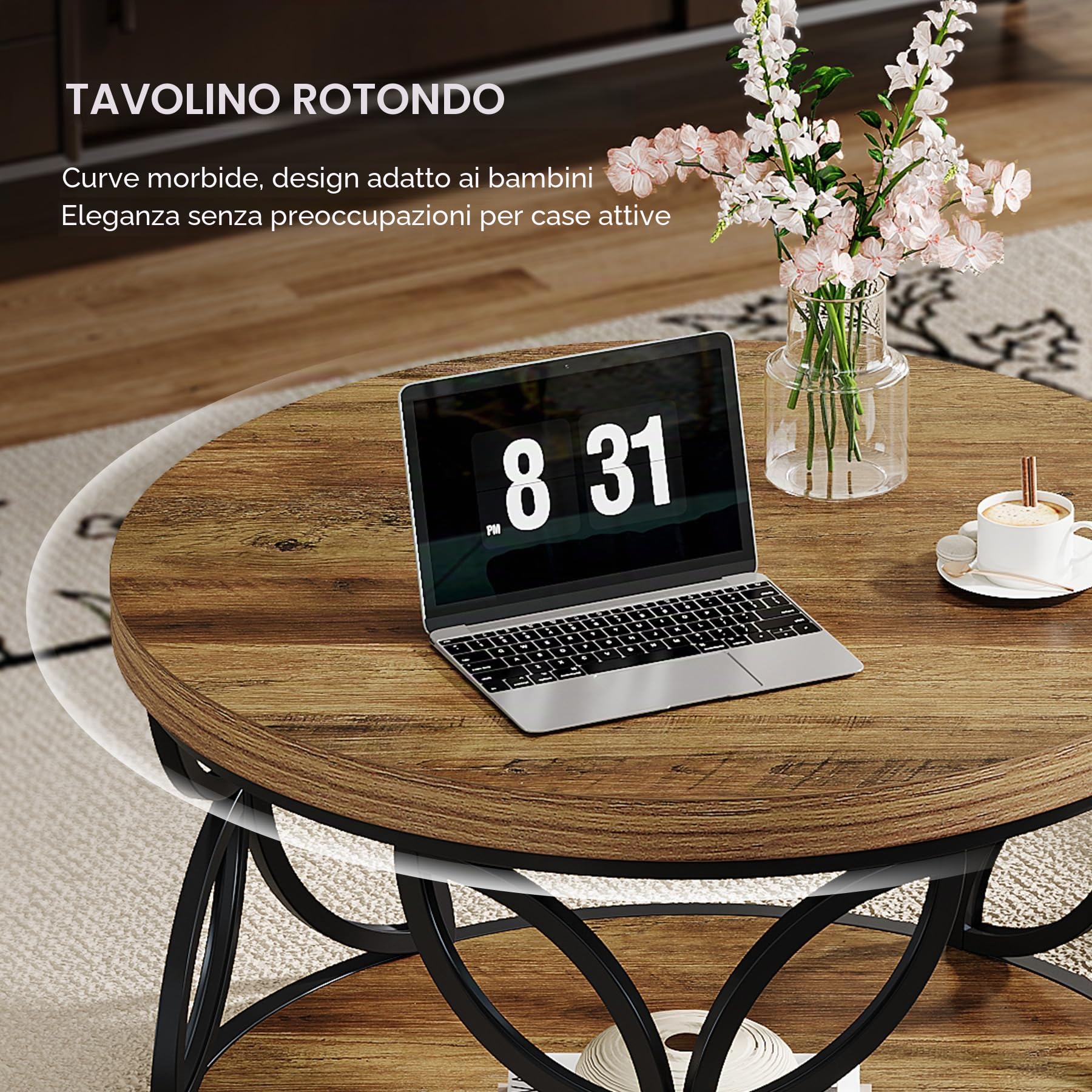 Tribesigns Tavolino Salotto con Contenitore, Ø80cm Tavolino Salotto Moderno a 2 Ripiani, Tavolino Soggiorno Rotondo Legno, Rustico Coffee Table per Casa Soggiorno Ristorante Balcone