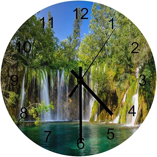 Scenic Nature Wall Clock Silent Non Ticking Battery Operated, Natural Falls Landscape Forest Tree Waterfall Scenic Nature Wall Clock Silent Non Ticking Battery Operated, Natural Falls Landscape Forest Tree Waterfall Scenery Clock Decorative for Bathroom Kitchen Bedroom Living Room(12 Inch)