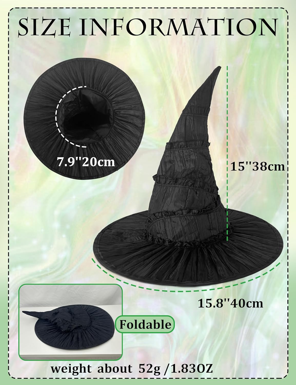 Elphaba Hat Witch Costume Black Witches Wizard Hats Stuff Gifts Glasses Accessories Merch for Women - Image 2