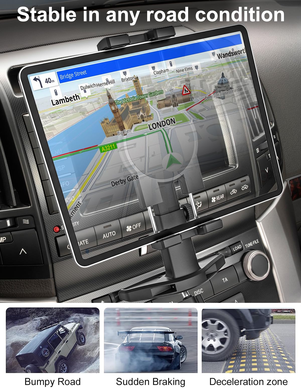 GDZN Samochodowy uchwyt na tablet CD, z regulacją wysokości, obrotowy o 360° uchwyt na tablet CD, odtwarzacz CD, iPad, uchwyt do iPad Pro 12,9 Air Mini, Galaxy Tab, Surface, telefon komórkowy