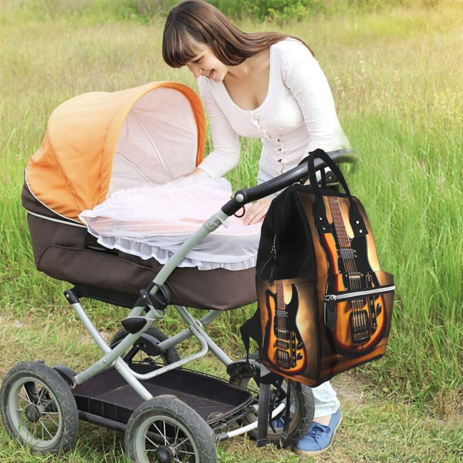 Sunset Beach - Zaino multifunzionale per pannolini, grande capacità, con mamma e papà, per viaggi e uso quotidiano