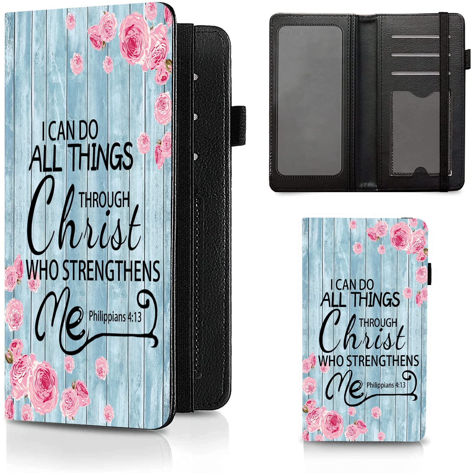 Checkbook Cover Bible Verses Philippians 4-13 Pattern Premium Leather Check Book Holder Wallet with RFID Blocking Function for Men and Women