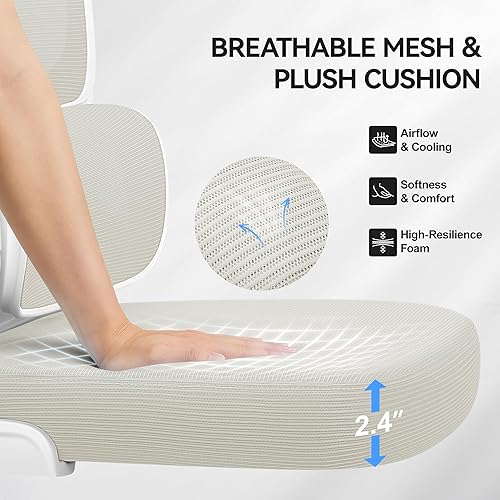 Miniatura 7 de Silla de oficina, silla de oficina ergonómica de malla con soporte lumbar ajustable, cómoda silla de escritorio con reposabrazos abatibles, silla de