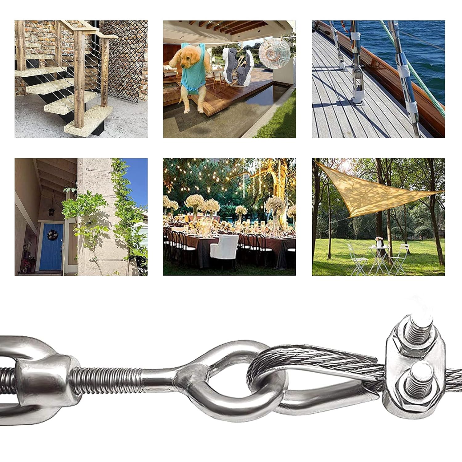 8 Pcs 304 Stainless Steel Turnbuckle Heavy Duty Wire Rope Tension, Eye & Eye Turnbuckle (M4) - Image 4