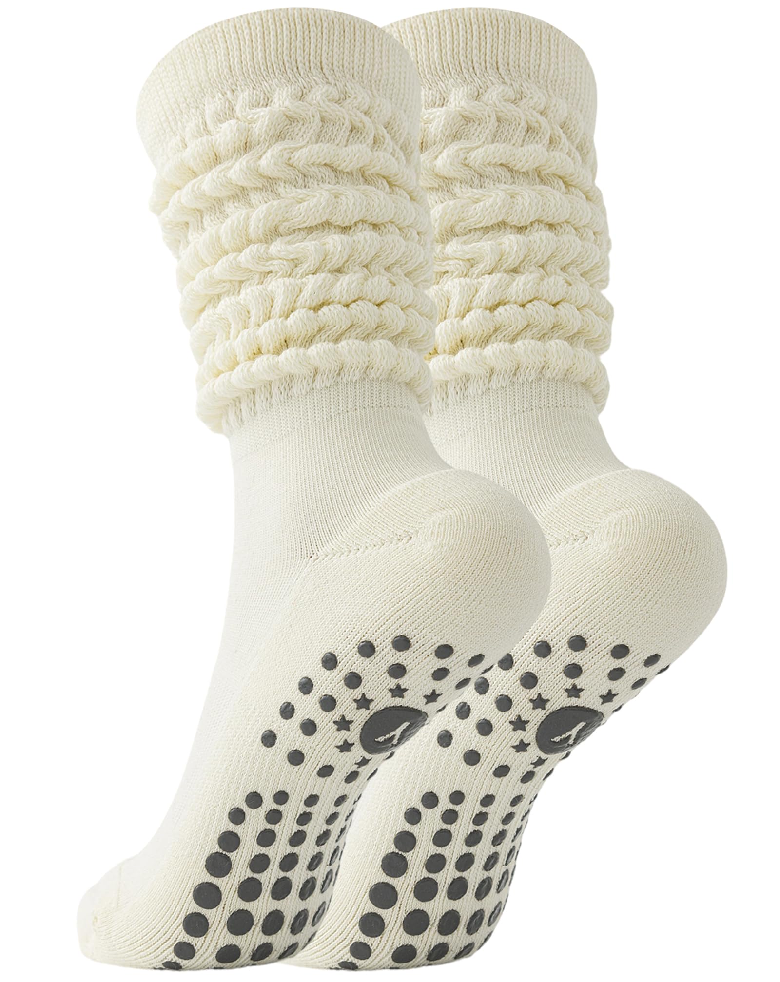Yawlsow 1/3 Paar Pilates Grip Socken für Damen Yoga Rutschfeste Slouch Socken Baumwolle Kniestrümpfe Stulpen Extra lange Scrunch Kniehohe Stiefelsocken für Barre Workout Krankenhaus Zuhause