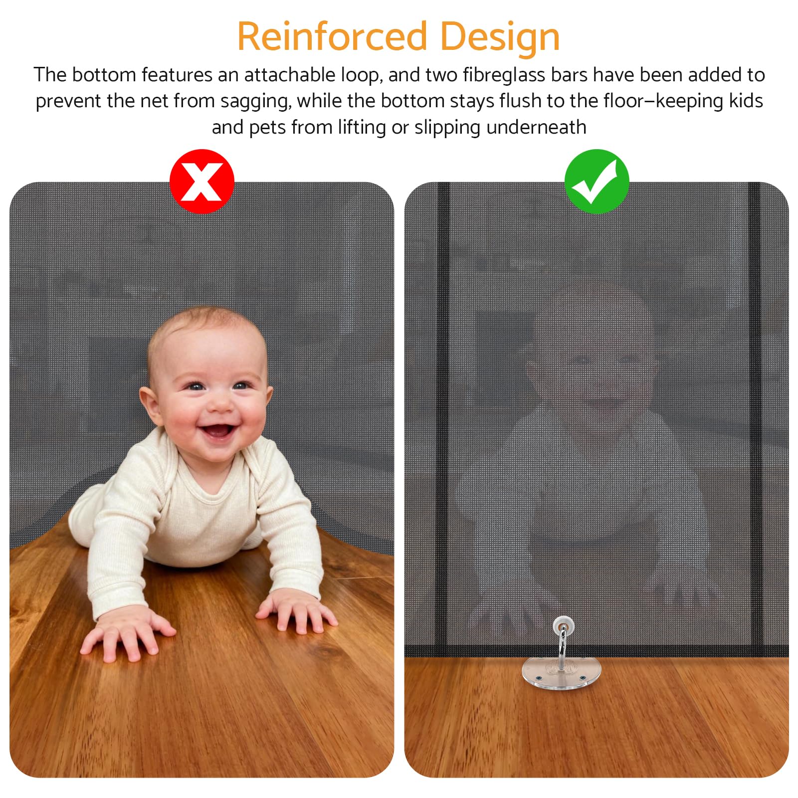 Maxetodo Retractable Baby Gate 140cm,Reinforced Safety Gate with Fiberglass Rods,One-Hand Lock & Adjustable Bottom - Image 3