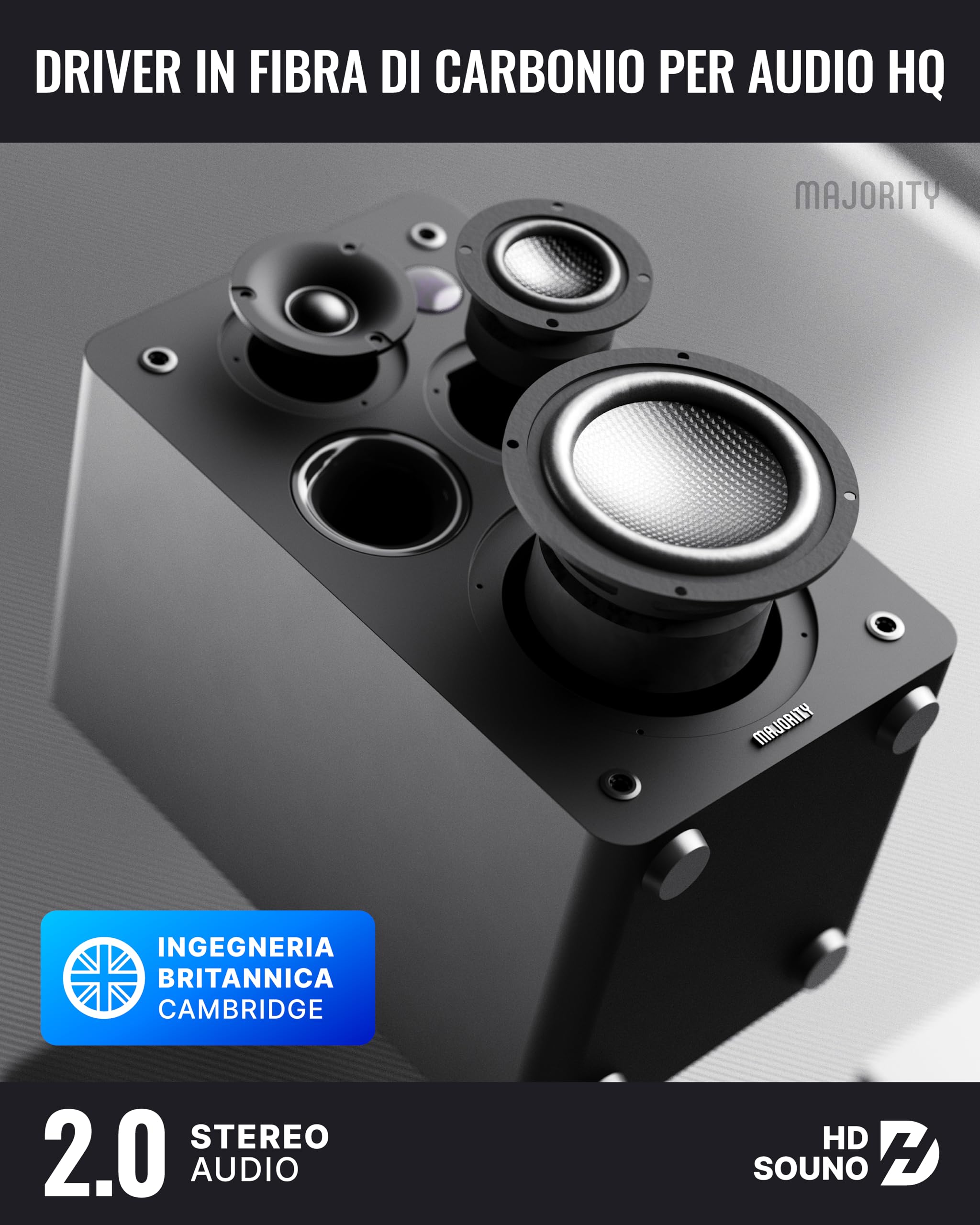 Majority D100X Diffusore da scaffale attivo | Sistema HiFi Stereo 2.0 | 100W | Casse Bluetooth 5.3 | HDMI ARC, Phono, RCA & AUX | Casse PC, TV, Giradischi (Nero)