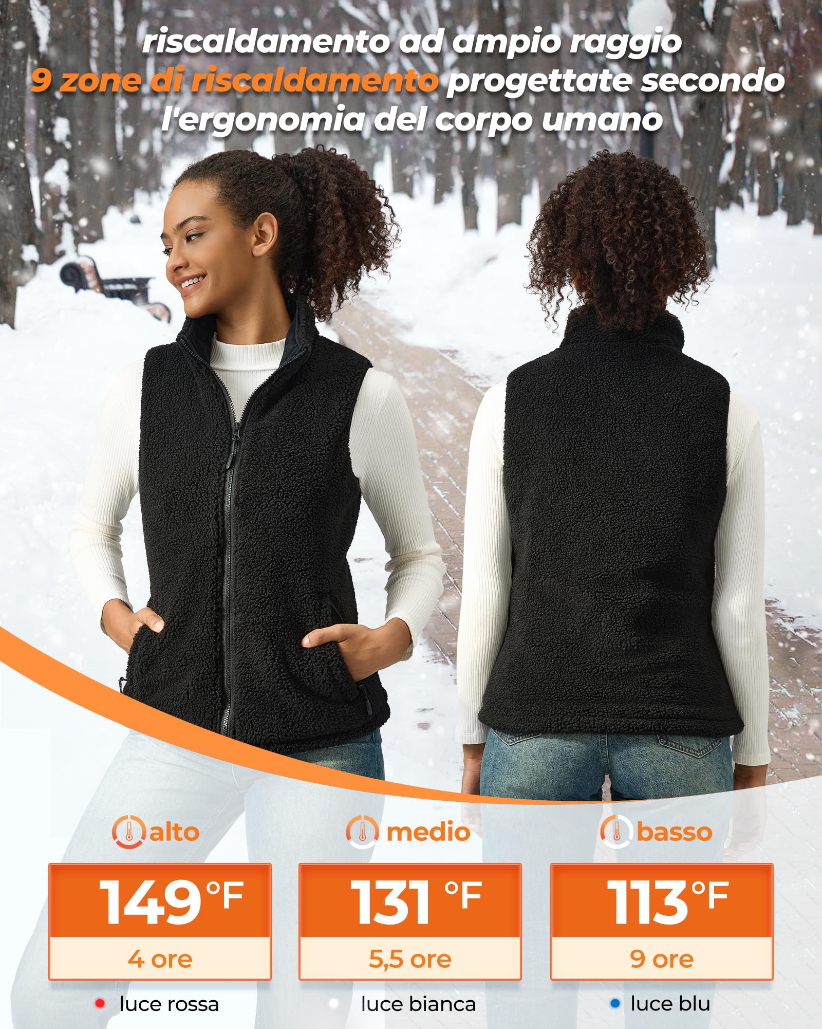 Gilet Riscaldato Donna Con Batteria Da 7,4 V, 16000 mAh, 9 Zone Di Riscaldamento, Gilet In Pile Riscaldato Con 3 Temperature Regolabili, Per Ciclismo, Lavoro All'Aperto